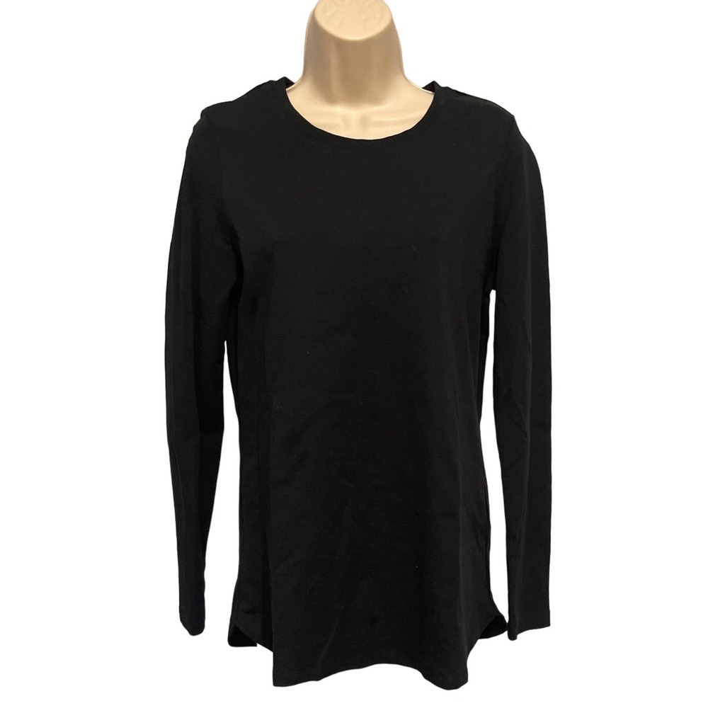 Renuar Womens Black Long Sleeve Crew Neck Curved Hem Top Size M